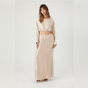 BRAND NEW Champagne Satin Blouse and Skirt